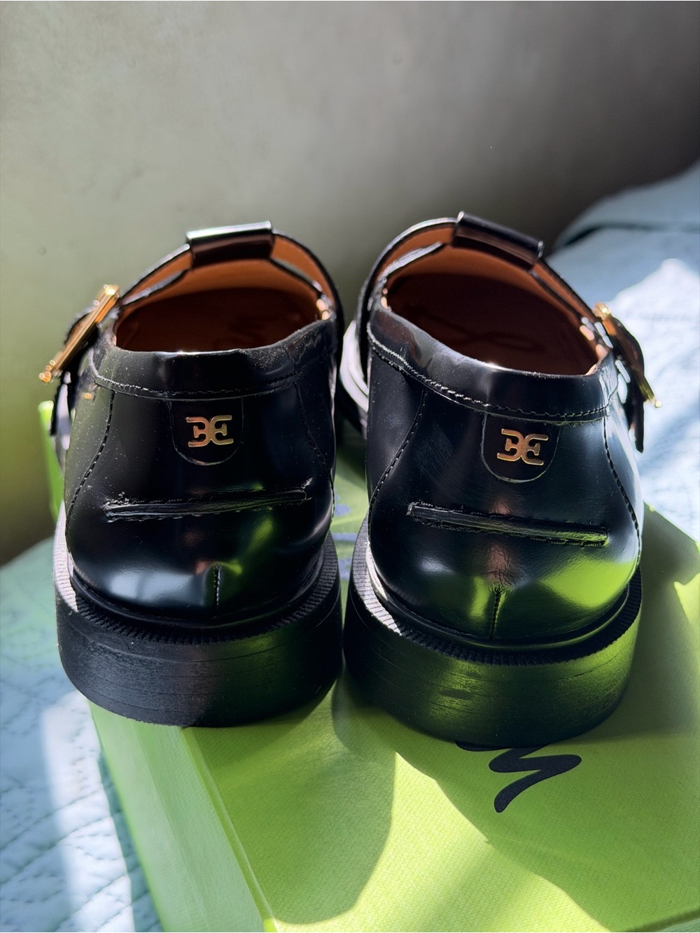 Sam Edelman Black Patent Mary Jane Loafers with Gold Buckle - Picture 5 of 7